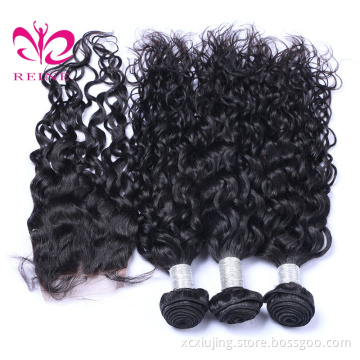 REINE wholesale brazilian virgin hair water wave 4 bundle with closure, 5pc brazilian hair weave closure on sale